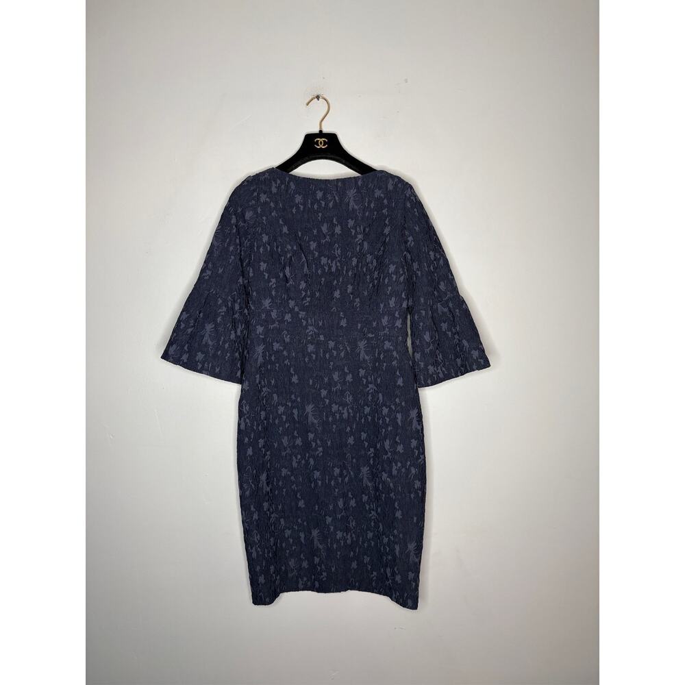Lela Rose Navy Blue Lace Shift Dress 3/4 Sleeve Scoop Neck Cocktail Size XS